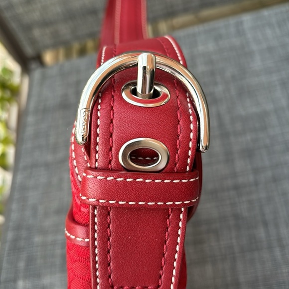 RARE Coach Y2K Red Signature Soho Logo Canvas Leather Buckle Small Shoulder Bag - Picture 9 of 16